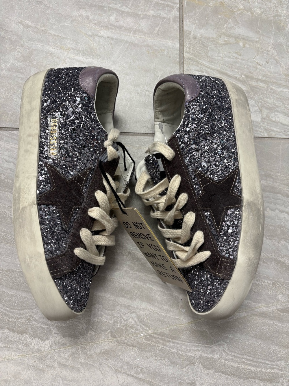 Golden Goose Glitter Star Low-Top Sneakers in Metallic Purple and Black